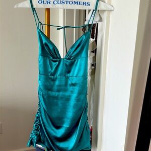 Gorgeous silk teal dress from Lucy in The Sky